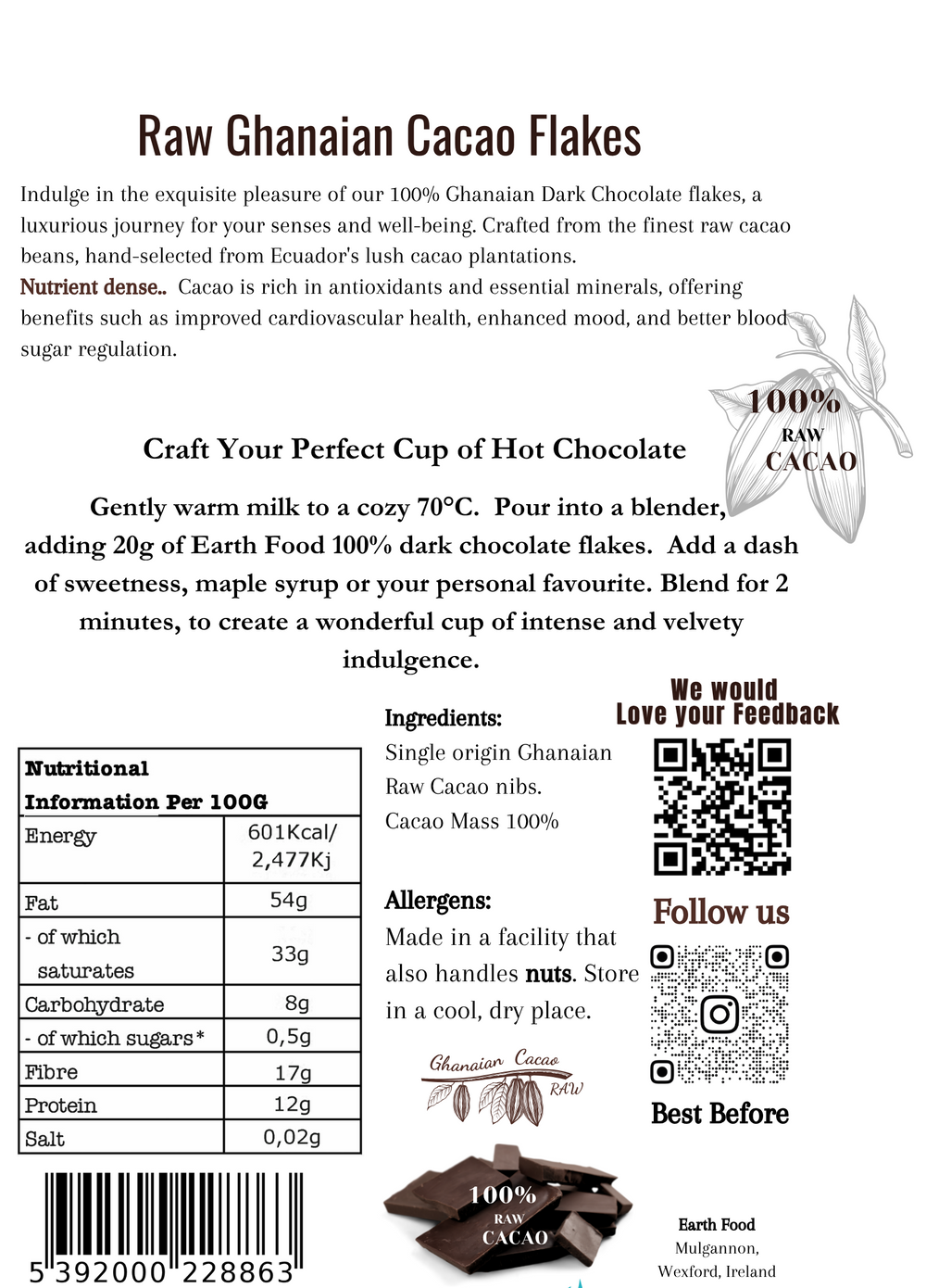 Pure Cacao Blocks for Hot Chocolate – Earth Food